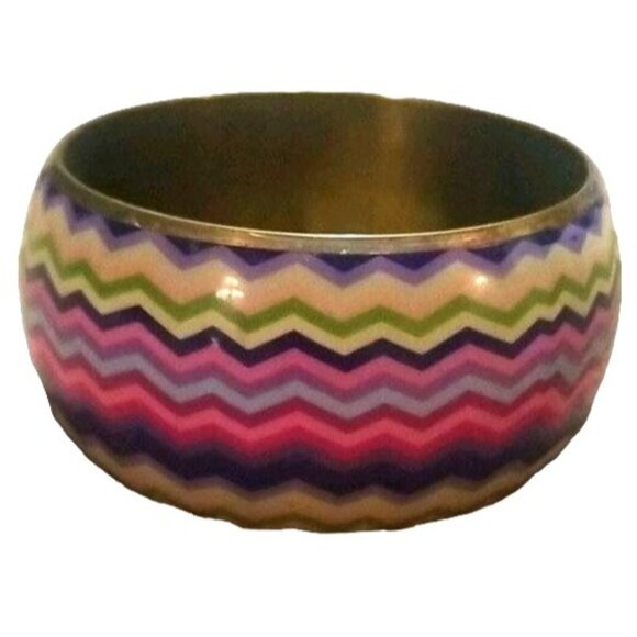 Chevron Bangle Bracelet Multicolored Bright Cuff Pink Purple Costume Jewelry - Picture 1 of 3